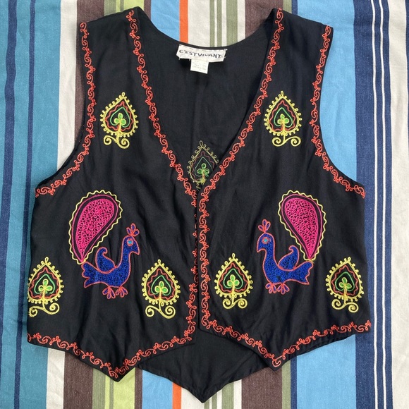 C’est Vivant Jackets & Blazers - 90s black embroidered boho vest small
